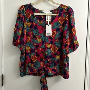 Rose + Olive women’s button-down, tie front, short sleeve, dress shirt -L